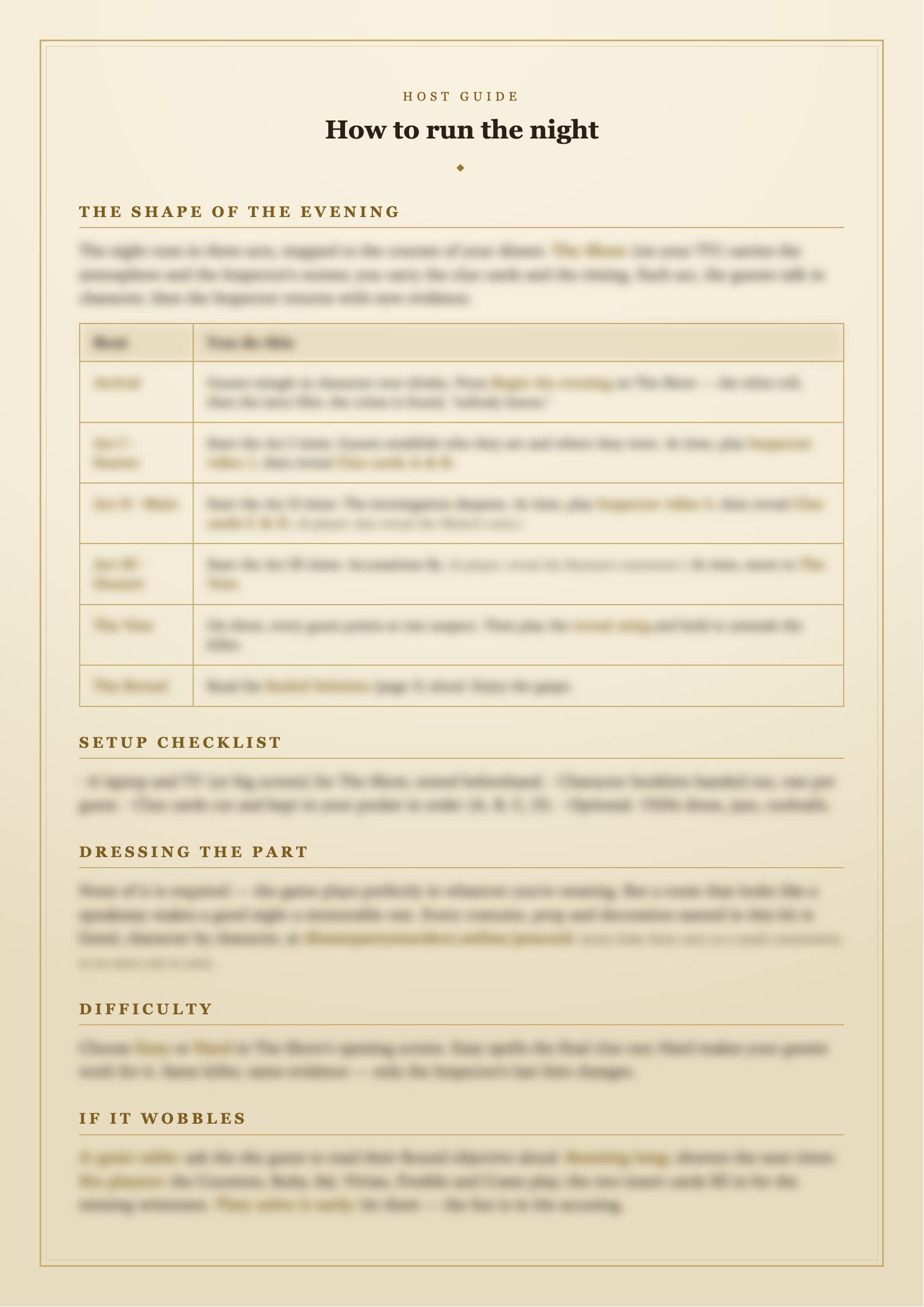 The host guide and run sheet