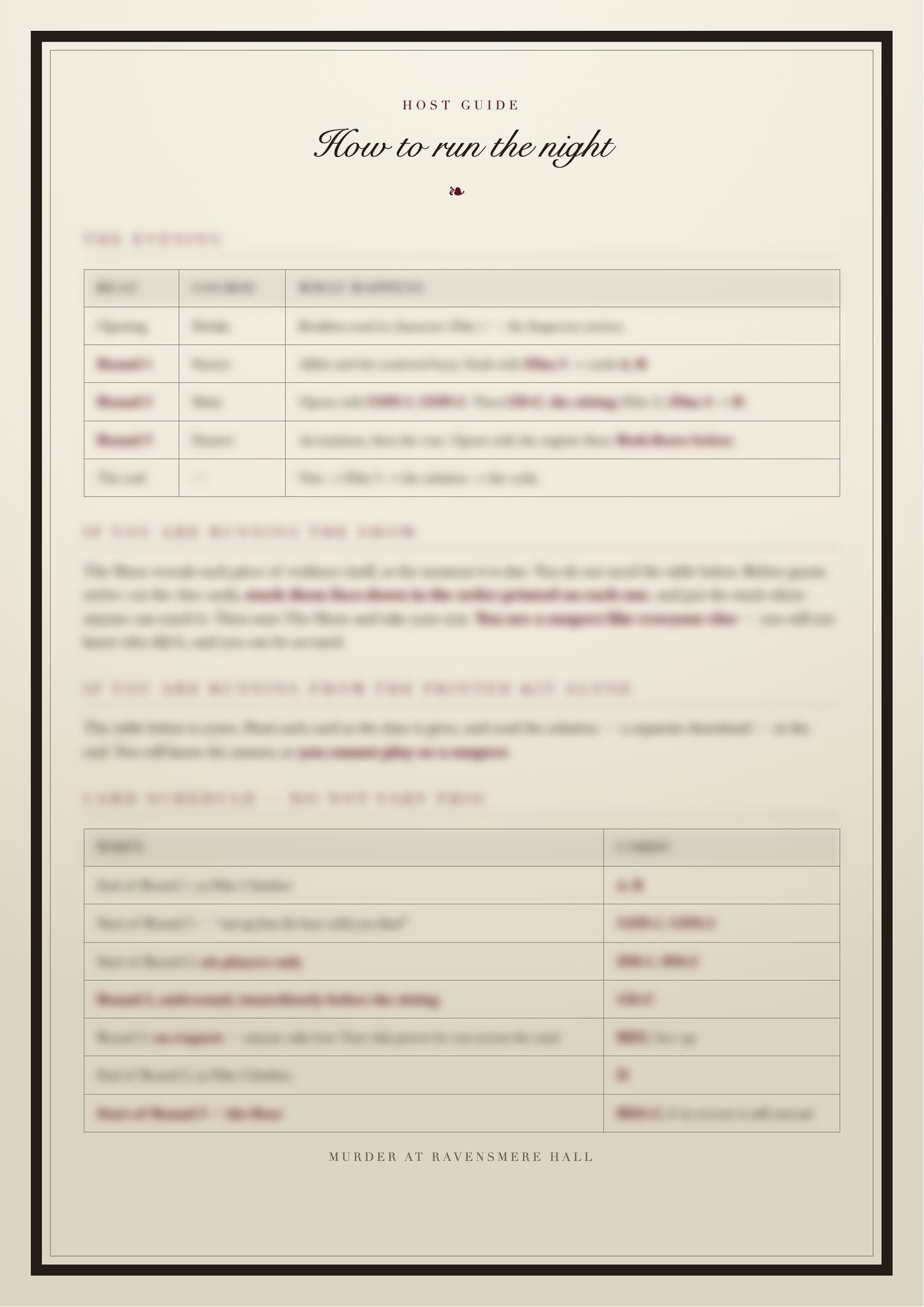 The host guide and run sheet