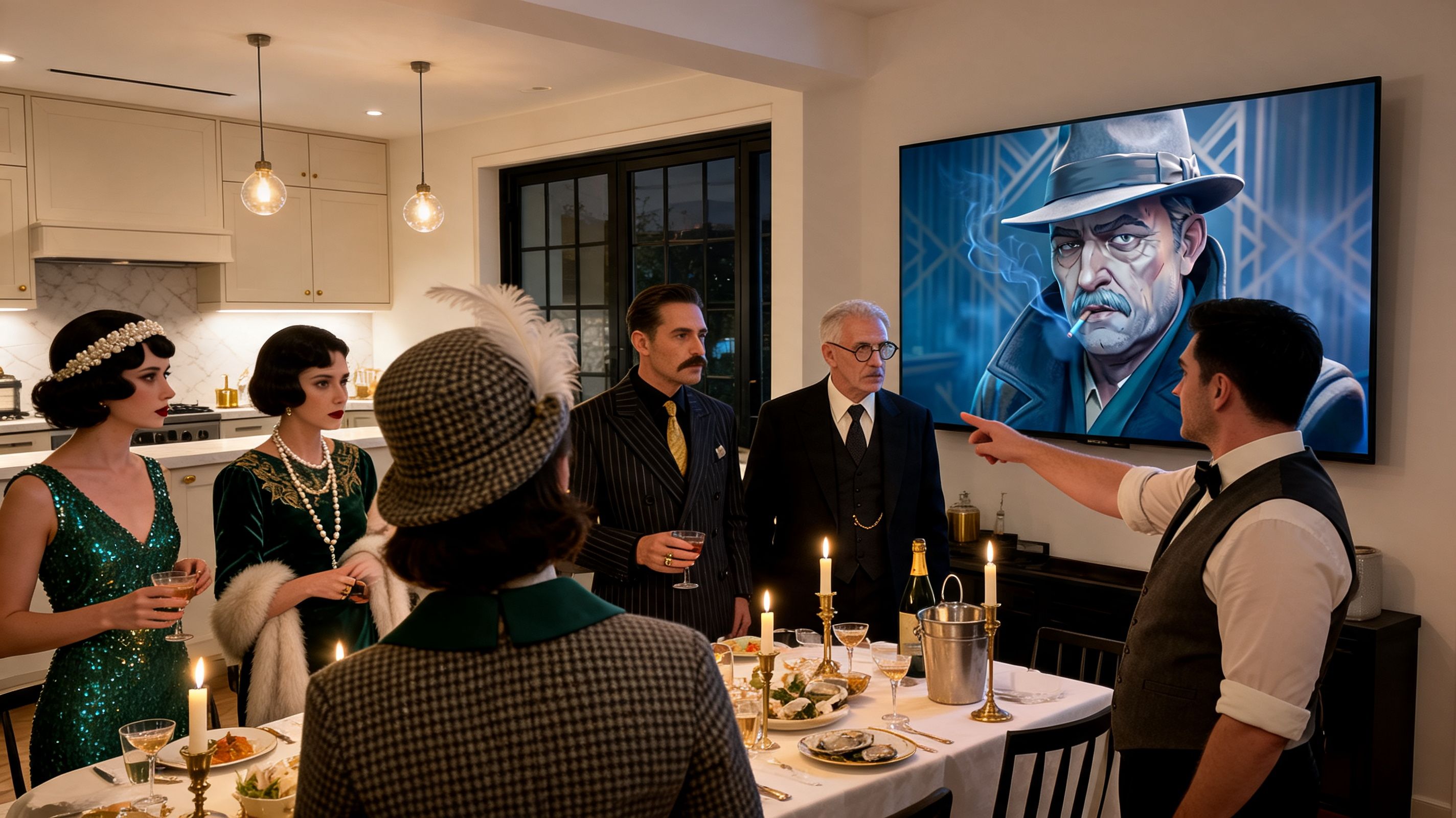 A dinner party playing the game