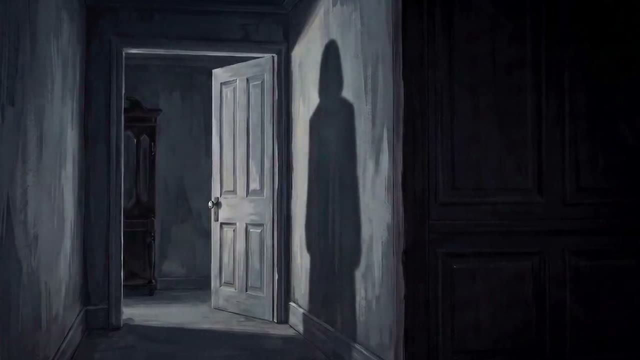 The gallery stair by candlelight — a frame from The Show